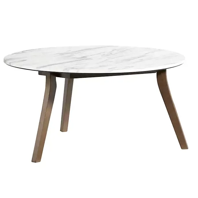 Sale Kirklands Home White Marble and Wood Round Coffee Table Tan