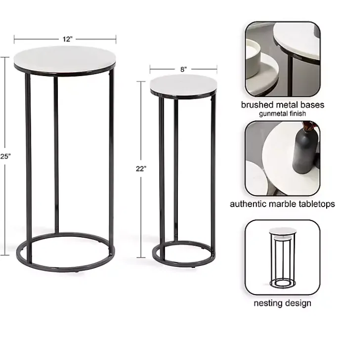 Discount Kirklands Home White Marble Nesting Accent Tables, Set of 2 Black