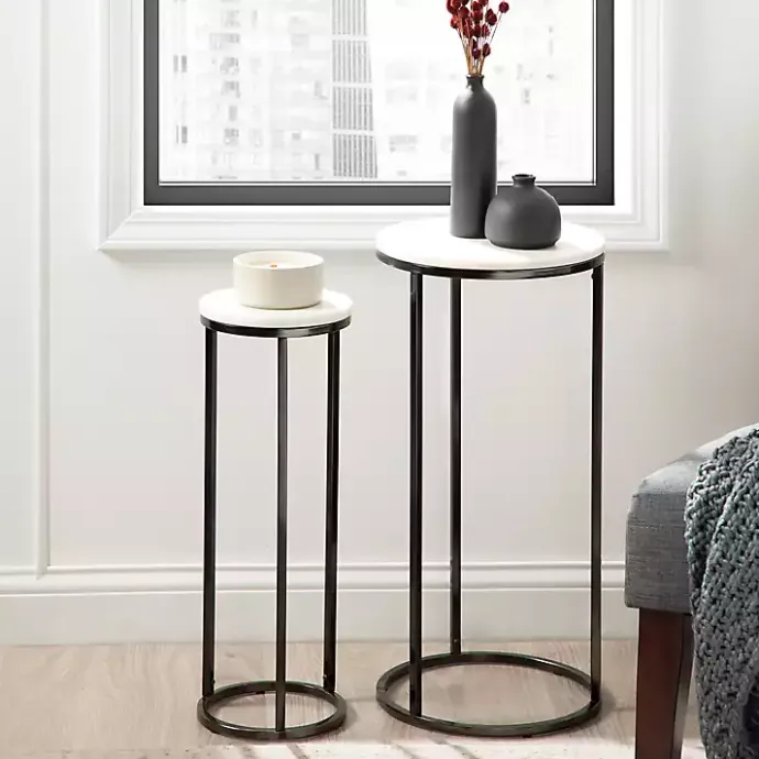 Discount Kirklands Home White Marble Nesting Accent Tables, Set of 2 Black