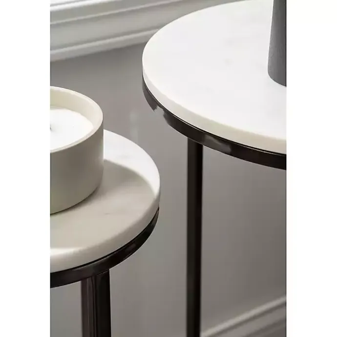 Discount Kirklands Home White Marble Nesting Accent Tables, Set of 2 Black