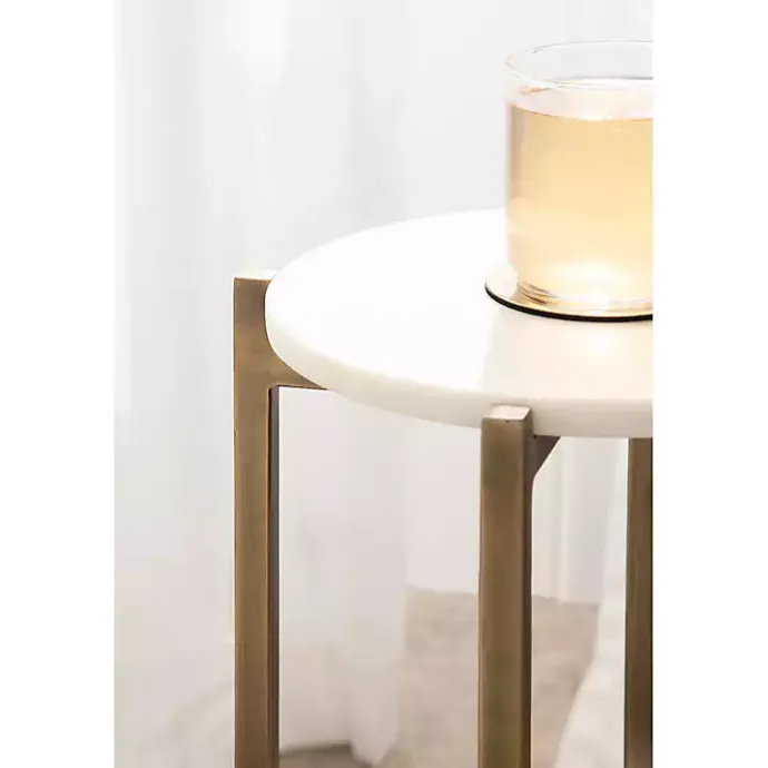 Outlet Kirklands Home Marble Gold Accent Table White