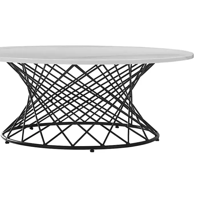 New Kirklands Home Marble Round Black Loxley Coffee Table White
