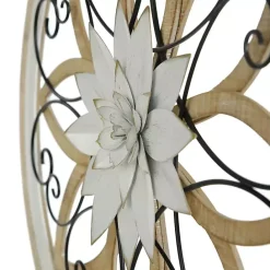 Best Kirklands Home White Metal and Wood Floral Round Wall Plaque