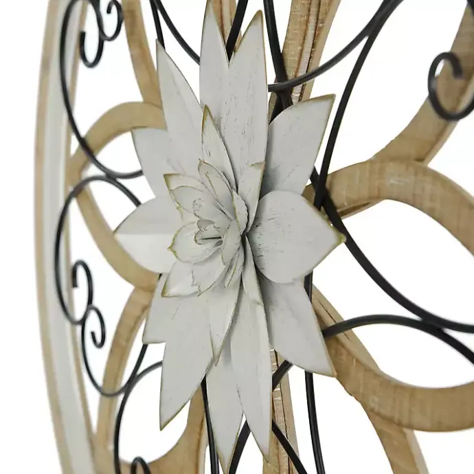 Best Kirklands Home White Metal and Wood Floral Round Wall Plaque