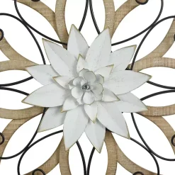Best Kirklands Home White Metal and Wood Floral Round Wall Plaque