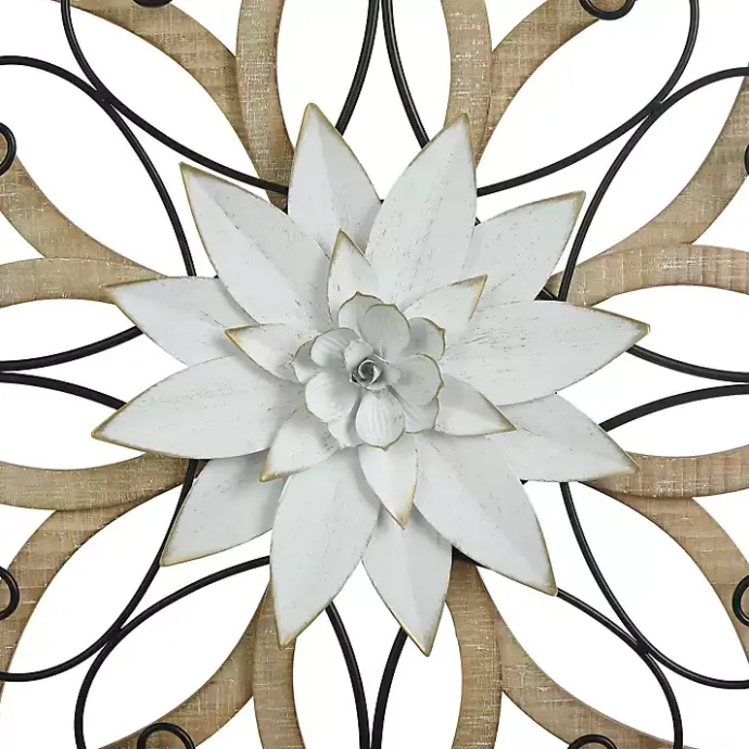 Best Kirklands Home White Metal and Wood Floral Round Wall Plaque
