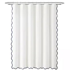 Outlet Kirklands Home White Navy Scalloped Coastal Shower Curtain