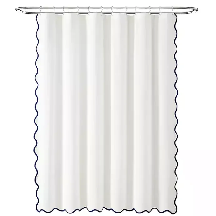 Outlet Kirklands Home White Navy Scalloped Coastal Shower Curtain