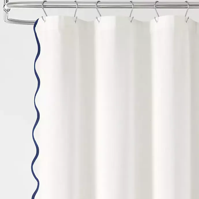 Outlet Kirklands Home White Navy Scalloped Coastal Shower Curtain