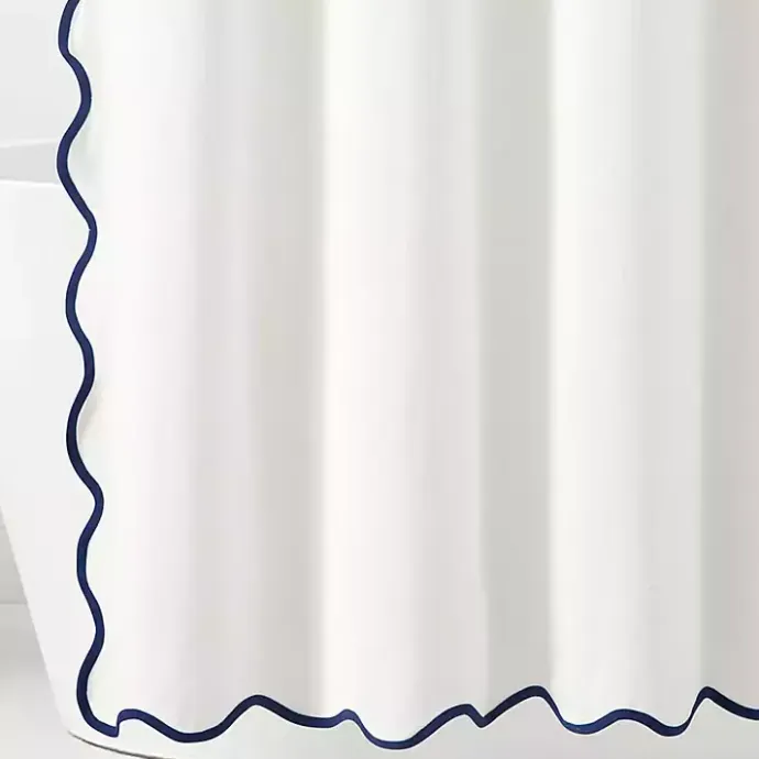 Outlet Kirklands Home White Navy Scalloped Coastal Shower Curtain
