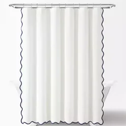 Outlet Kirklands Home White Navy Scalloped Coastal Shower Curtain