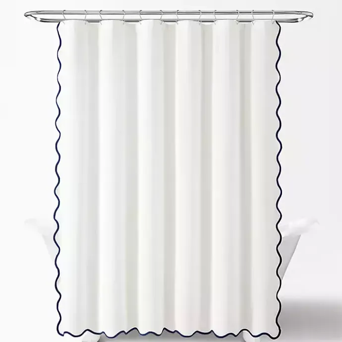 Outlet Kirklands Home White Navy Scalloped Coastal Shower Curtain