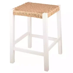 Kirklands Home White Newport Wood and Rattan Counter Stool Brown