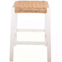 Kirklands Home White Newport Wood and Rattan Counter Stool Brown