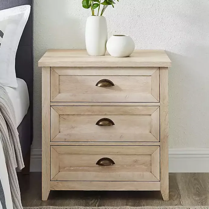 Outlet Kirklands Home Oak Bronze Cupped Handle Nightstand White