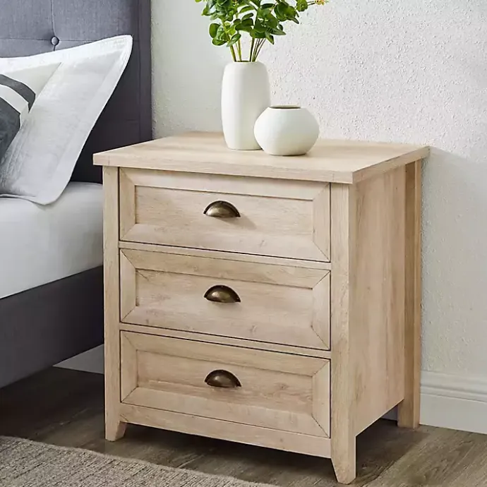 Outlet Kirklands Home Oak Bronze Cupped Handle Nightstand White