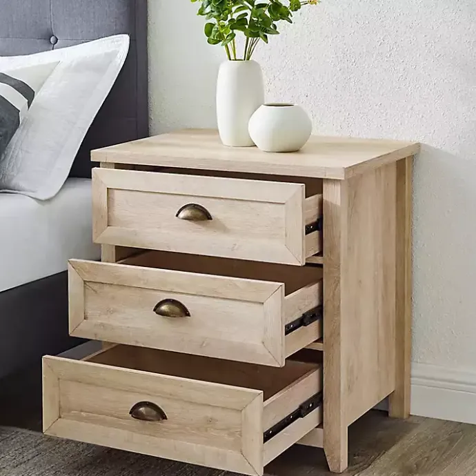 Outlet Kirklands Home Oak Bronze Cupped Handle Nightstand White
