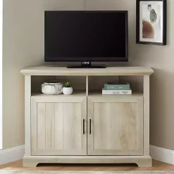 Sale Kirklands Home White Oak Grooved Door Corner TV Stand Ivory