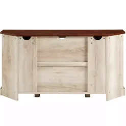 Discount Kirklands Home White Oak Sliding Barn Doors Corner TV Stand Ivory