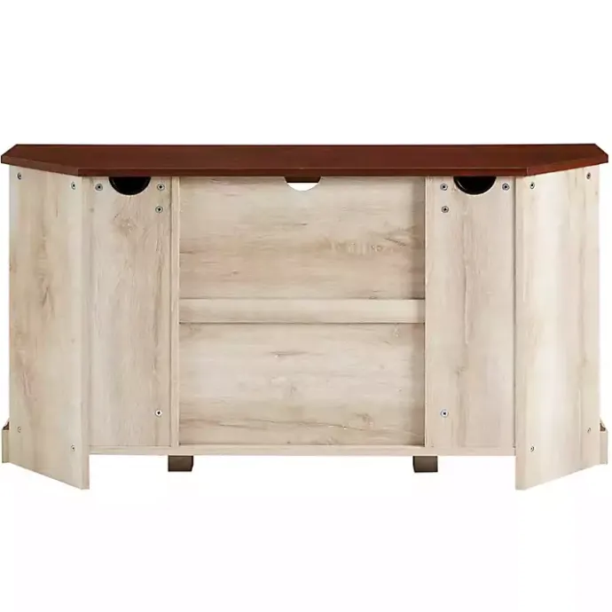 Discount Kirklands Home White Oak Sliding Barn Doors Corner TV Stand Ivory