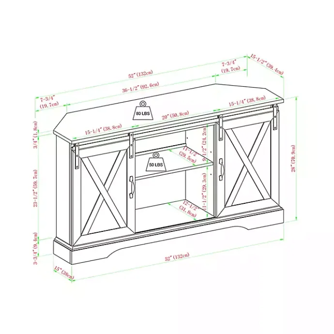 Discount Kirklands Home White Oak Sliding Barn Doors Corner TV Stand Ivory