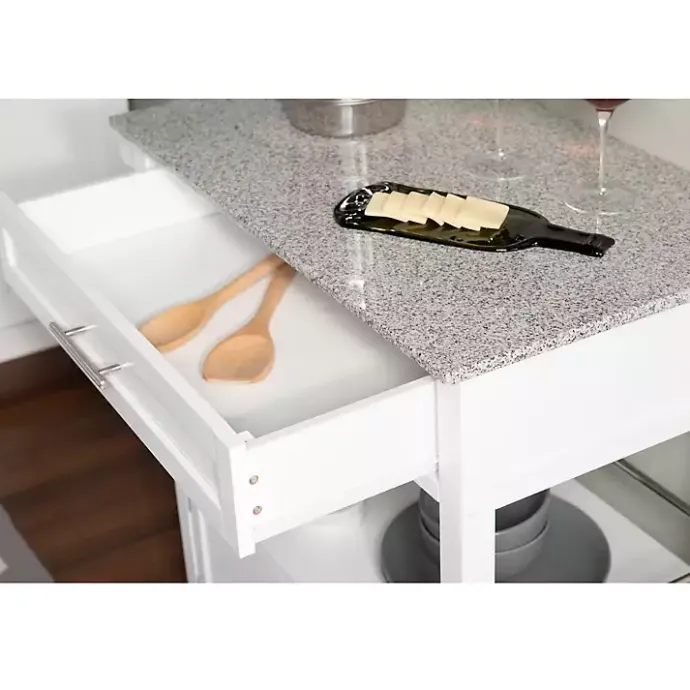 Best Kirklands Home White Parker Granite Top Rolling Kitchen Cart