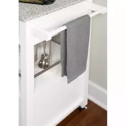 Best Kirklands Home White Parker Granite Top Rolling Kitchen Cart