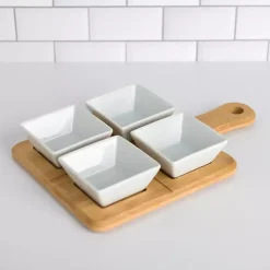 Discount Kirklands Home White 5-pc. Dip Bowl Set with Bamboo Tray