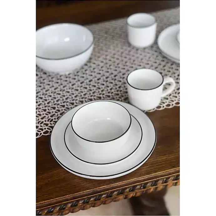 Sale Kirklands Home Porcelain Black Trim 16-pc. Dinnerware Set White