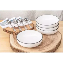 Sale Kirklands Home Porcelain Black Trim 16-pc. Dinnerware Set White