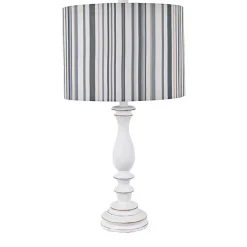 New Kirklands Home White Resin Table Lamp with Blue Stripe Shade