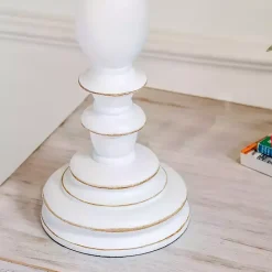New Kirklands Home White Resin Table Lamp with Blue Stripe Shade