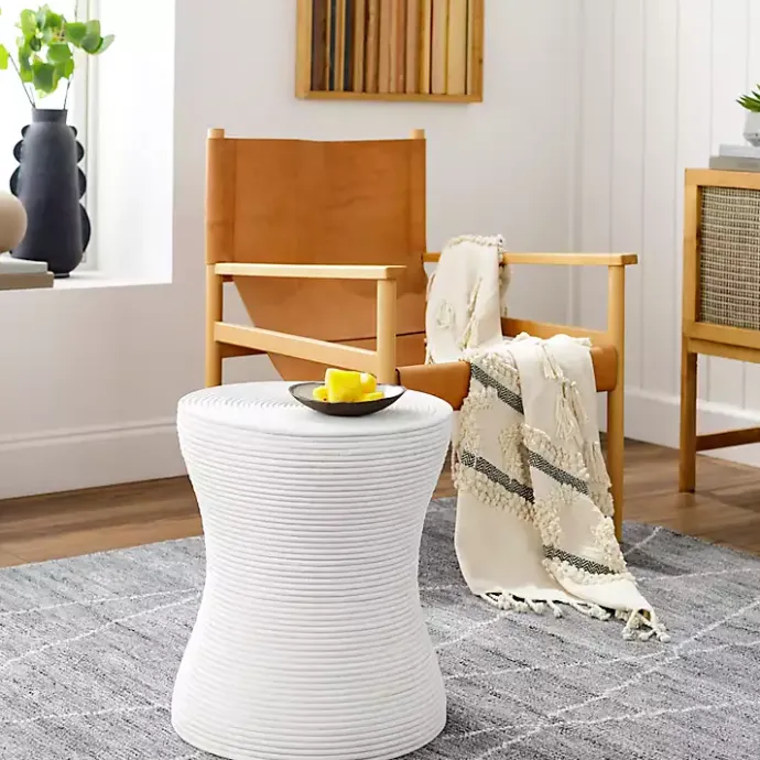 Best Kirklands Home Ribbed Rattan Round Accent Table White
