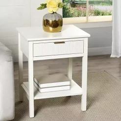 Discount Kirklands Home Ribbed Wood Colleen Accent Table White
