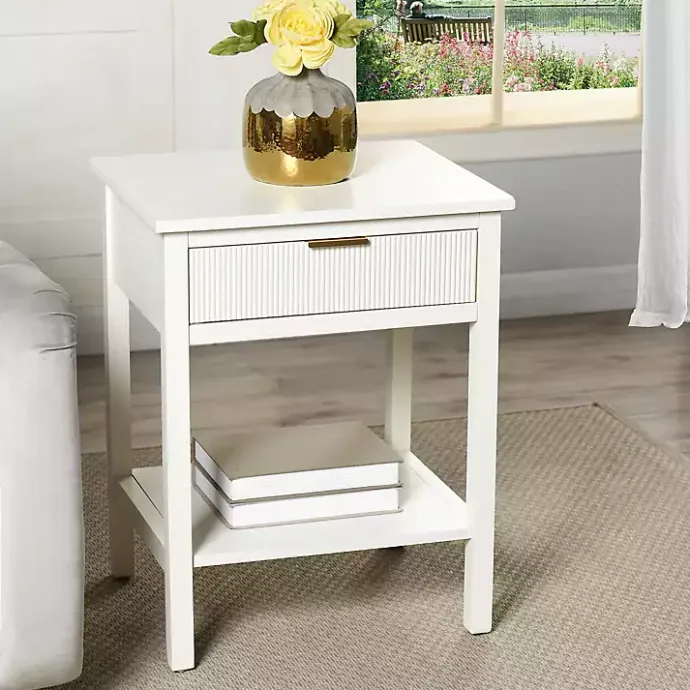 Discount Kirklands Home Ribbed Wood Colleen Accent Table White