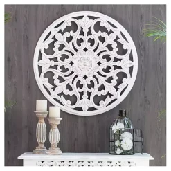 Discount Kirklands Home Round Medallion Wood Plaque White