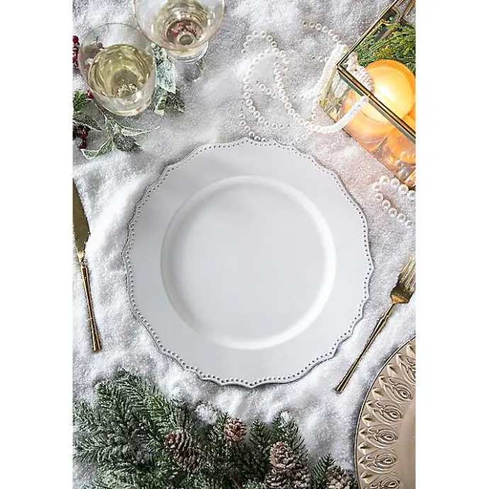 New Kirklands Home Scalloped Beaded Rim Chargers, Set of 4 White