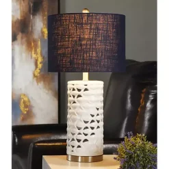 Discount Kirklands Home White School of Fish Open Work Table Lamp Blue