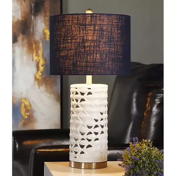 Discount Kirklands Home White School of Fish Open Work Table Lamp Blue