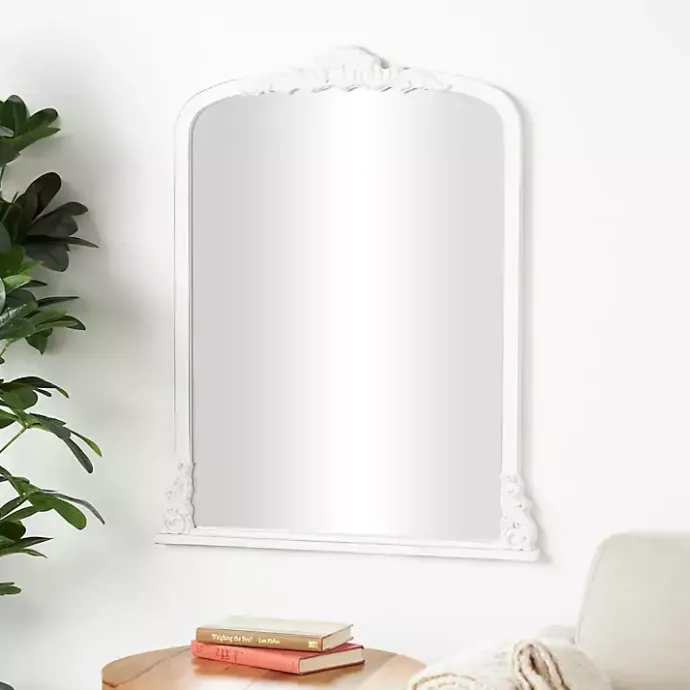 Kirklands Home White Scroll Arched Rectangle Wall Mirror