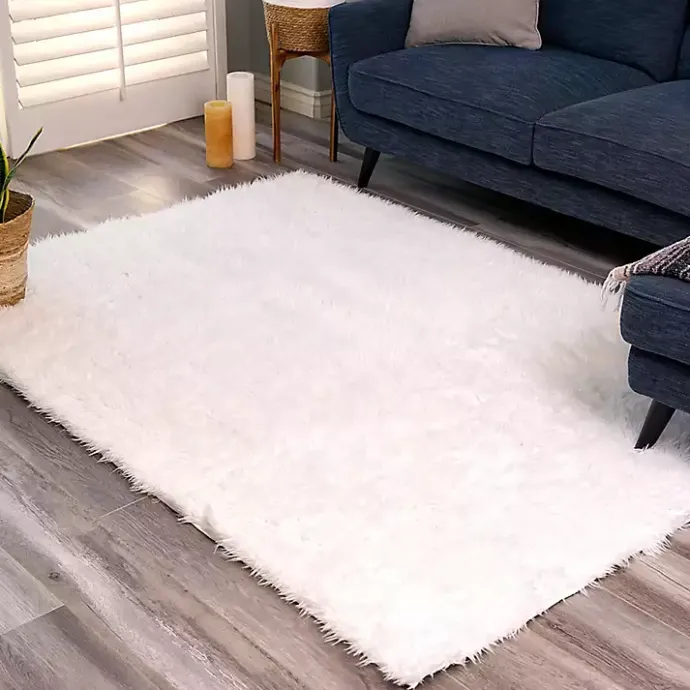 New Kirklands Home Shag Washable Area Rug, 5x7 White