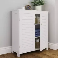 New Kirklands Home Slatted 2-Door Bathroom Storage Cabinet White
