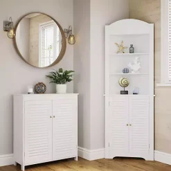 New Kirklands Home Slatted 2-Door Bathroom Storage Cabinet White