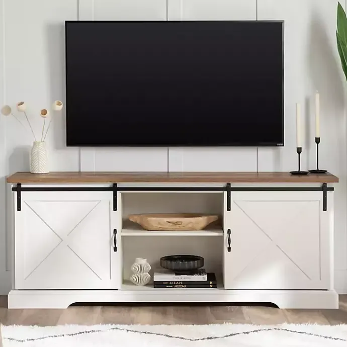 Kirklands Home Sliding Barn Door Media Cabinet White