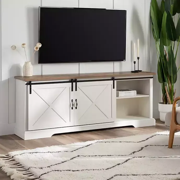 Kirklands Home Sliding Barn Door Media Cabinet White