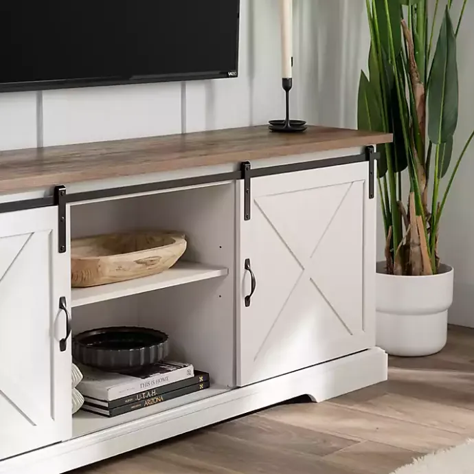 Kirklands Home Sliding Barn Door Media Cabinet White