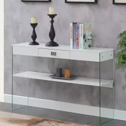 Online Kirklands Home Soho Glass Console Table with Shelf White