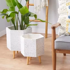 Online Kirklands Home Speckled Planters with Wooden Legs, Set of 2 White
