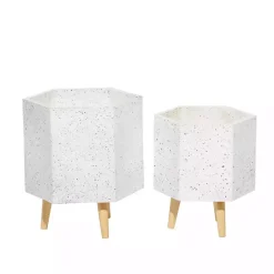 Online Kirklands Home Speckled Planters with Wooden Legs, Set of 2 White
