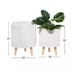 Online Kirklands Home Speckled Planters with Wooden Legs, Set of 2 White